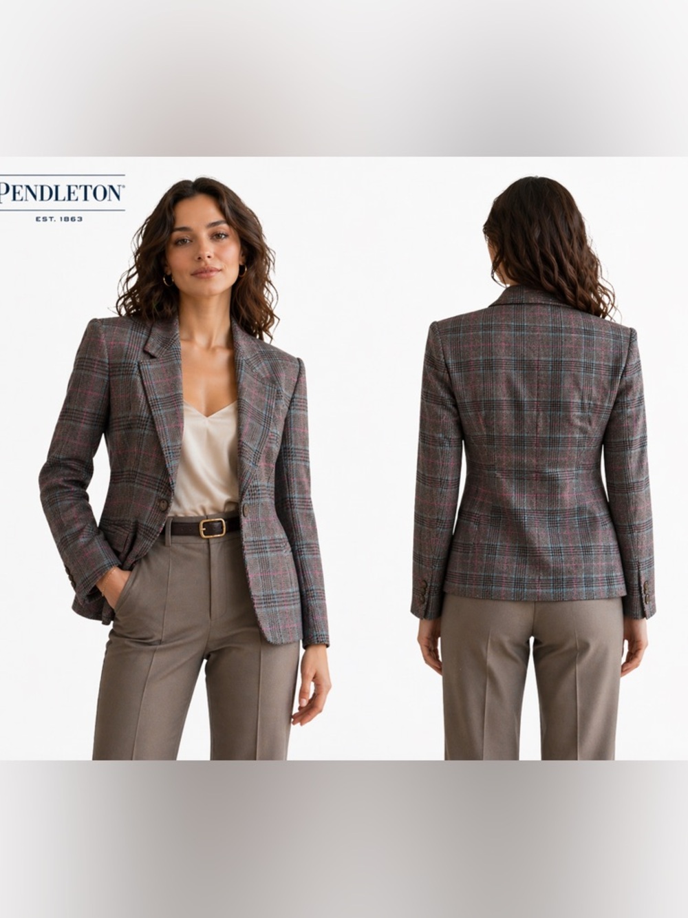 Pendleton Vintage 100% Virgin Wool Plaid Blazer‎ Jacket Size 12 USA Made